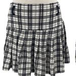 Vintage 90s Plaid Tartan Pleated Mini Skirt Cotton Knit White Black Womens 10/12 Photo 0