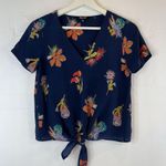 Madewell Size XXS Bird of Paradise Tie Front Silk Top V-Neck Shirt Sleeve Blouse Photo 2
