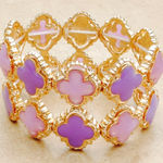 Boutique Gold Tone Lavender Lilac Clover Stretch Bracelet Photo 0