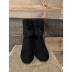 Allegra K  Chunky Heel Fur Top Ankle‎ Suede Boot Black Size 6 Photo 2