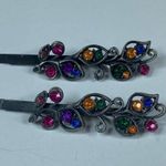 Hair Clip Pins Pair Women Multicolor Decorative Stones Dark Silver Tone Metal Photo 12