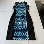 Calvin Klein  Blue Black Geo Scuba Knit Sleeveless Stretch‎ Sheath Dress Size 4 Photo 7