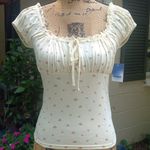 Abound  Yellow and Coral Floral Rose Cap Sleeve Blouse with Ruffled Tie Front NWT Photo 10