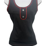 Jumping Joy Black Tank Top Red Trim Henley Style Buttons Women's M Size M Photo 0