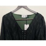 Hot Topic Black Green Lace-Up Hanky Hem Long Bell Sleeve Witchy Dress Mall Goth Grunge XL Photo 4