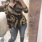 None Chain Print Black and Gold Women's Top size small Photo 4