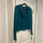 Jones Wear  Size L Teal Funnelneck Long Sleeve Lightweight Cable Knit Sweater Photo 5