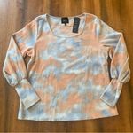 W5  top NWT Large Peach Blue Bishop Sleeve Blanket Soft casual tie dye boat neck Photo 0