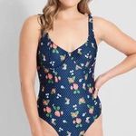 Modcloth NWOT Brandy Underwire One-Piece Navy Strawberry Print Swimsuit Small Photo 0