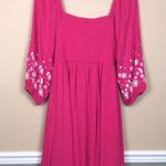 Torrid  Women’s Boho Barbiecore Hot Pink White Floral Print Puff Sleeve Dress Photo 5