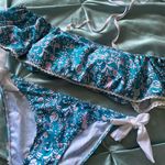Aqua Blue Paisley Off the Shoulder Bikini Set Women’s Size X Photo 5