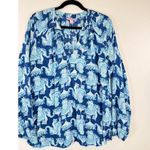 Lilly Pulitzer Womens Top Blue Martinique Elephant V Neck Blouse Casual Medium Photo 5