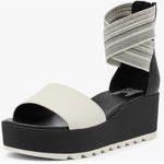 Sorel  Cameron Flatform White Black Sandals Stretch Ankle Strap Size 8 Women's Photo 0