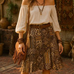 Vintage Sag Harbor Patchwork Animal Print Rayon Skirt Boho Safari Y2K Sz 14 Brown Photo 0