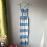 Pinkblush Klesis Blue Ivory Striped Back Lace Up Bodycon Maternity Maxi Dress S Photo 5