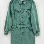 &merci &merci En Merci Acid Wash Denim Mini Dress Jean Balloon Sleeve Green Blue Small Photo 5