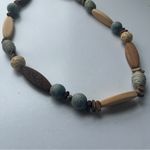 Fossil  Vintage Ethnic Tribal Wooden Beaded Necklace Green Brown Photo 1
