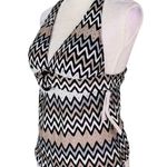 Perry Ellis Tankini Top S Black White Gray Taupe Chevron Removable Pads New Photo 1