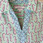 Foxcroft Sz 6 Seahorse Wrinkle Free Fitted Shaped Shirt V Neck Turquoise Blouse Photo 5