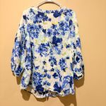 Charter Club  Blue Floral  linen button front Blouse size 1X Photo 1