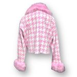 Show Me Your Mumu  3X Pink Houndstooth Faux Fur Zip Jacket Barbiecore Coquette Photo 3
