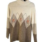 Segue Vintage Angora Silk Lambs Wool Argyle Floral Embroidered Sweater Medium Brown Photo 0
