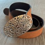 Liz Claiborne Leather Belt Silver Buckle. Size Medium. Photo 0