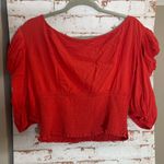 Free People  Red Ruched Sleeve Blouse Photo 1