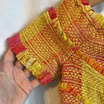 Rococo Sand Patchwork Cropped Off Shoulder Short Sleeve Smocked Handmade Top Yellow Photo 6