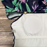 SheIn Tropical Floral Flounce Navy One Piece Bathing Suit NWOT Medium Pom Poms Photo 9