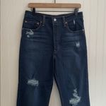 Levi's LEVI’S Ribcage Straight Ankle Jeans Button Fly High Rise Dark Distressed Size 30 Photo 3