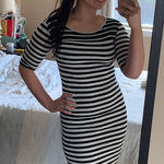 LuLaRoe  Julia Striped Black and Gray‎ Bodycon Dress Photo 0