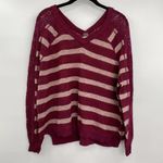 Free People  Sweater Striped Maroon Tan Oversized Womens Size XS Photo 0