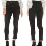 Free People  WE THE FREE DISTRESSED RAW HEM BLACK DOUBLE BUTTON JEANS Photo 1