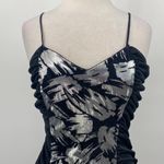 Vintage 80s Hi Low Mermaid Midi Dress Cocktail Bow Ruffle Hem Black Silver 6 Photo 2