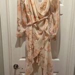 EXPRESS Women's Floral V-Neck Wrap Midi Dress Long Sleeve Ruffle Tie Multicolor One Size Photo 0