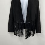 Anthropologie NEW AQUA Leather Suede Fringe Jacket Blazer Coat Western Black Medium Photo 3