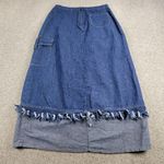 Vintage Sandra Fashion Denim Skirt 42 US 12 Blue Jean Fringe Western Rodeo Maxi Size L Photo 2