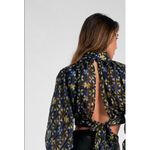 Elan Mockneck Coquette Old Money Pleated Puff Sleeve Backless Crop Top Medium Photo 4