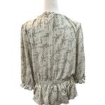 MELLODAY Floral Print Smocked Waist‎ Tie Neck Blouse Ruffle Trim Long Sleeve Top Photo 3