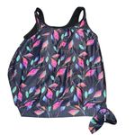 Colorful Feather Print Swim Top Black Size XL Photo 2