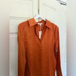 WAYF NWT Satin Shirt Dress Shift Rust Orange Long Sleeve Dotted Size Medium Photo 4