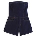 Abercrombie & Fitch Denim Romper Women's Medium/Tall Strapless Dark Wash Chic Photo 4
