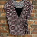 Notations  womens y2k wrap front cap sleeve blouse black/red petite medium Photo 0
