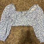 Wild Fable Blue Floral Crop Top With Long Puffy Sleeves Photo 2