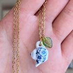 Handmade porcelain tea pot & leaf unique fun fairy antique style necklace🫖🍃🌀 Photo 5