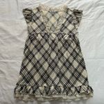 Rosa Cherie Cream brown plaid babydoll tunic top ruffles V Photo 3