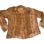 Susan Bristol Long Sleeve Button Up 100% Silk Size 10 Pink Pattern Top Blouse Photo 0