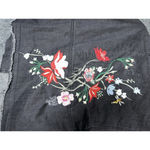 Bershka  Embroidered Black Denim Jacket Floral Raw Hem Size Small Photo 11