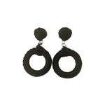 VTG Decorative Black Textured Fabric Knot Circular Dangle Earrings Photo 1